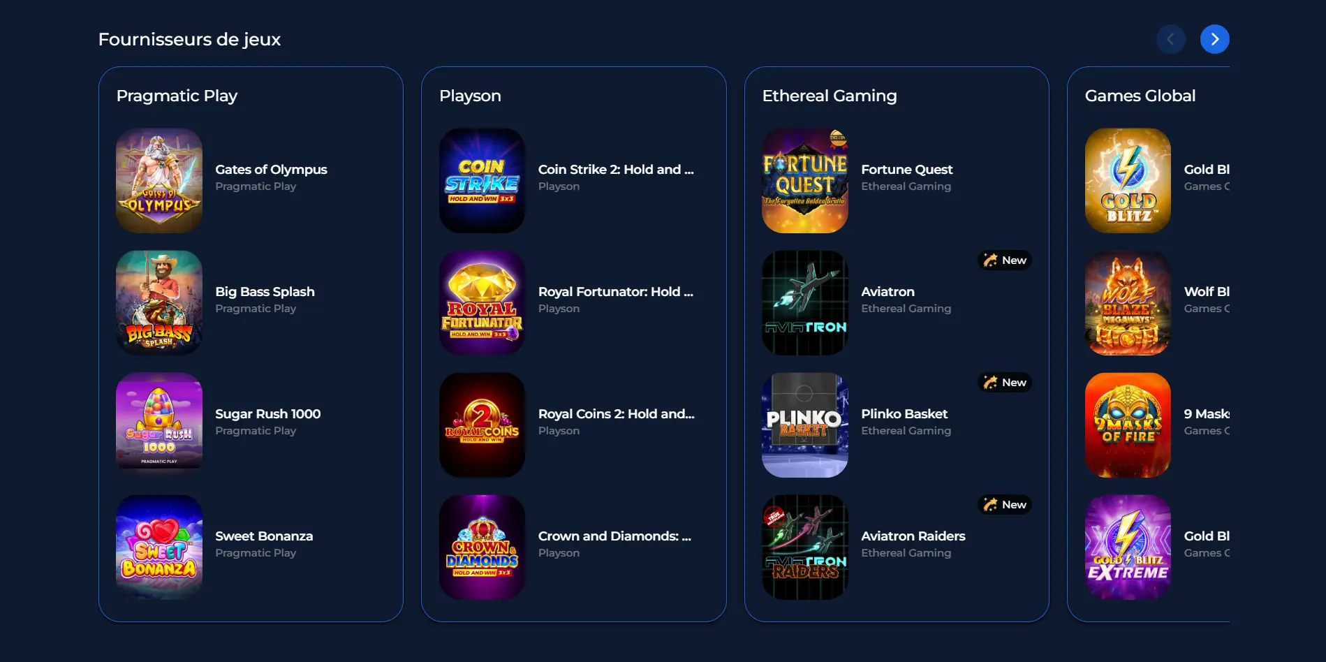 Liste des principaux fournisseurs de jeux disponibles sur Jslotz Casino